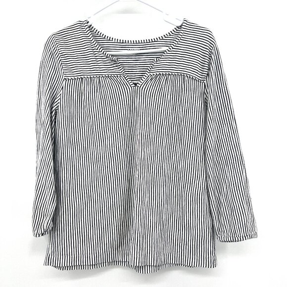 Lands' End Cotton Black White Striped 3/4 Sleeve Top XS Oversized - Picture 1 of 3